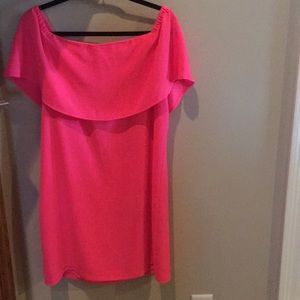 NWT Charles Henry neon pink of the shoulder dress